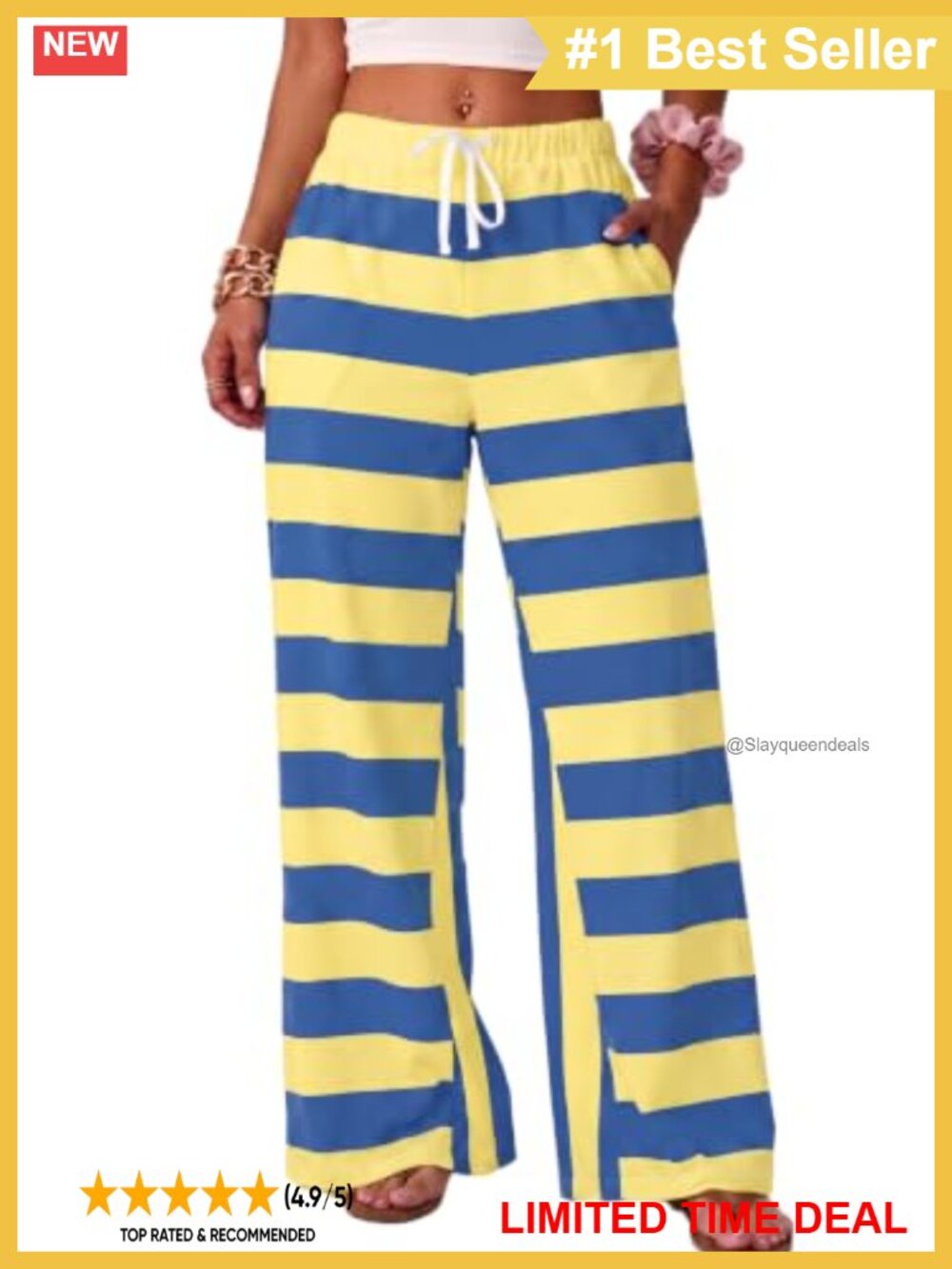 Womens Striped Wide Leg High Waist Palazzo Pants with Pockets